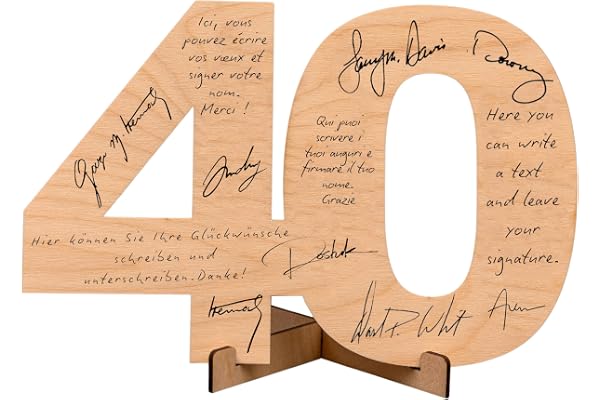 CUBIBOO ART Número de Madera 40 Cumpleaños Hombre, Mujer con Soporte - Regalos Originales para 40 - Regalos 40 Años Mujer