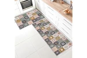 SHUAIG Kitchen Rug Set 2 Piece Non Slip Washable,Kitchen Mat Anti Fatigue Set,kitchen carpets with anti-slip stickers for Home Decoration (Style Q, 43x75 + 43x150 cm)