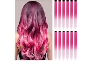 LIPENS 12 PCS Pink Hair Extensions Clip In for Kids Girls Women, 22" Pink Clip in Hair extensions, Highlights Pink Hair Extensions, Synthetic Straight Hair Piece DIY Girls Hair Accessories on Daily Party