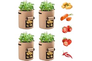 Ohiyoo Kartoffel Pflanzsack 10 Gallonen 4 Pack Kartoffelsack Zum Pflanzen, 38 L Pflanztaschen mit Sichtbarer Klappe, Kartoffel Pflanzsack Garten Pflanzbeutel für Gemüse, Kartoffel, Tomaten (Braun)
