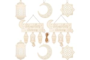 JETEC 8 Pieces Ramadan Ornaments Lantern Ramadan Eid Mubarak Decorations Moon Star Pendant Muslim Islam Plaque Sign for Home Happy Ramadan Mubarak DIY Wall Decor Supplies