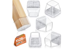 28Pcs Chair Leg Protectors, BAIPOK Silicon Chair Leg Caps for Hardwood Floors, Rectangle Chairs Leg Covers With Stronger Felt Pads, Furniture Feet Protectors Pads (Fit:17-23mm)