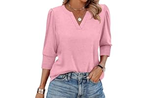 GENERIC Womens Blouses 3/4 Length Sleeve V-Neck Summer Casual Tunic Winter Tops Ladies Elegant Autumn Business Shirts