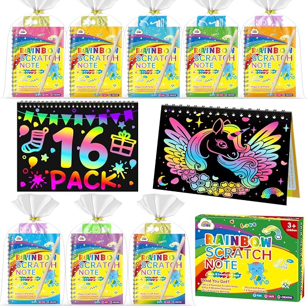 Pack De 24 Regalos Para Cumpleaños Infantiles – Bolsitas Con Libreta Scratch, Puzzle 3D, Pulsera Y Tarjeta, Todo Incluido