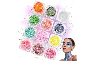 VEHEPEAY 12 Colores Purpurina Gel, Glitter Maquillaje im Dunkeln Leuchten, Purpurina cara festival para Ojos, Cara, Pelo, Uñas, Brillos para la Cara para Halloween,Navidad,Año Nuevo,etc.