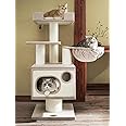SOPAPETS High-End Large Cat Tree Tower, Premium Birch Wood Made, Scratching Posts, Cat Condo with Scratching Posts, Removable Soft Cusion Bed, Cat Nest, Super Stable (48x48x123cm) (White)