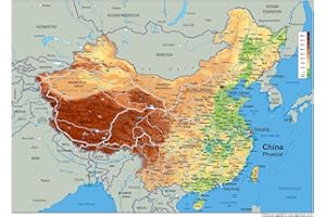 TIGER MOON Carte physique de la Chine en papier plastifié, format A1, 59,4 x 84,1 cm