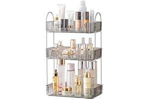CESTATIVO Bathroom Organiser Countertop, Vanity Trays for Bathroom, Skincare Makeup Organiser Shelf, Vanity Organiser, Bathroom Counter Shelf for Cosmetics, Toiletries, Lotions, Perfumes (3 Tiers, Grey)