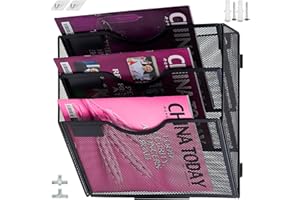 IDEALLIFE Wall Mounted File Organiser A4 Mesh In Hanging Wall File Holder Mail Organiser Magazine Storage Rack, Multipurpose Use To Display Newspapers, Paper File
