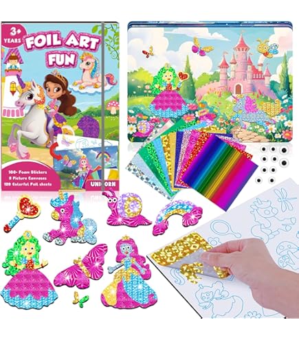 Toyzey Papierknutselsets voor kinderen, kunst en knutselactiviteit, folieplezier, eenhoorns en prinsessen, vuilvrije kunst voor kinderen, knutselsets, doe-het-zelfactiviteit, roze