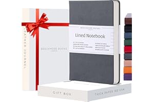Beechmore Books Cuaderno Rayado - A5, Grafito I Libreta Tapa Dura Cuero Vegano, Papel Grueso 120gsm Crema Rayado, Caja de Regalo, para Escritores, Diaristas, Reuniones de Negocios y Estudiantes