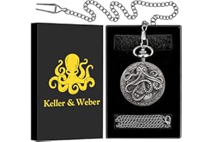 Keller & Weber Orologio da Taschino Vintage da Uomo Con Catena - Regalo per Festa del Papà, San Valentino, Compleanno - Collana per Donna