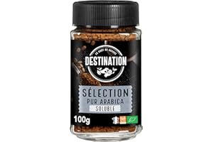 LE GOÛT DU VOYAGE DESTINATION - Café Soluble Arábica BIO - Café Soluble Granulado y Liofilizado de Tueste Natural - Procedente de Cultivo Ecológico - Propiedades Energizantes - 100 g