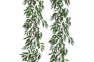 RECUTMS Artificial Willow Leaves Vine Twigs 2Pcs 5.7Ft Fake Hanging Ivy Plants Silk Green Leaf Rattan Garland Greenery Decor for Indoor Outdoor Home Wedding Arch Jungle Beach Birthday Party Garden