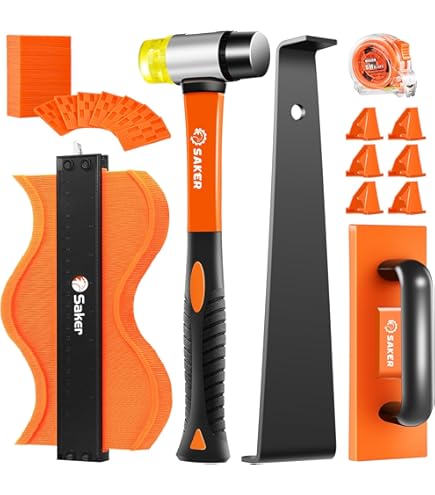 Floor Gap Fixer Tool With Suction Cup – Heavy Duty Laminate & Vinyl Flooring Repair Kit, 45° Striking Surface, 5 Sticky Pads (Orange)