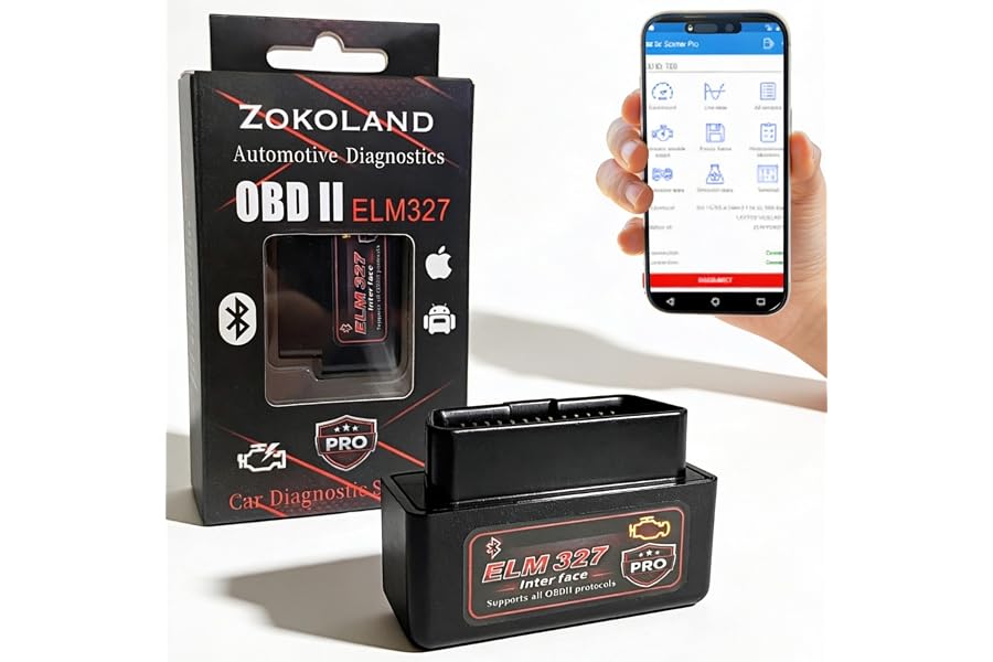ELM327 OBD2 Bluetooth para Android e iPhone, Diagnóstico Coche Multimarca, Escáner OBD2 para Leer y Borrar Fallos Motor,