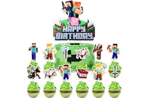 YOGARTH Pack of 19 Pixel Cake Decoration Boys, Video Game Cake Decoration Children's Birthday, Cake Topper Set, Happy Birthday Topper for Boys Birthday Party Cake Decoration Supplies (B)