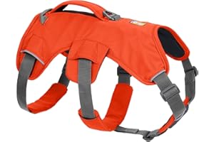 RUFFWEAR Wielofunkcyjna uprząż dla psa Web Master z uchwytem, bezpieczna, regulowana, zapobiegająca ucieczce, 2 nasadki na smycz. Codzienne użytkowanie, turystyka lub pomoc w poruszaniu się. L/XL (81-107 cm), Hi Vis Blaze Orange