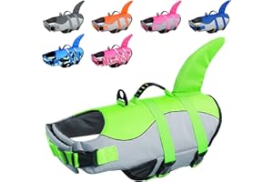 CITÉTOILE Schwimmweste Hunde Hai, Leicht und Sicher für Wassersport, hundeschwimmweste mit Griff und Reflektierend für Kleine Mittlere und Große Hunde, Grün, XL