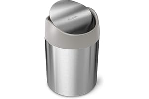 simplehuman CW2084 mini kosz o pojemności 1,5 l, blat kuchenny, biurko lub toaletka, wyważona pokrywa uchylna, łatwa do czyszczenia, odporna na odciski palców, szczotkowana stal nierdzewna