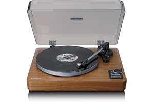 Lenco LBTA-165WD Vollautomatischer Plattenspieler, Bluetooth 5.3, Holzgehäuse, metalowa plattenteller i AT3600L Tonabnehmer - Auto-Start i Auto-Return - 2 Geschwindigkeiten (33/45 U/min) - integruje