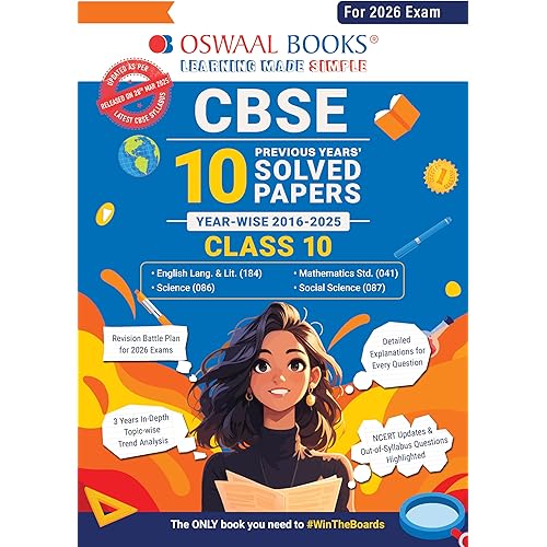 Oswaal CBSE 10 Years\' Solved Papers, Yearwise (2016-2025) Class 10 (English Language & Literature, Social Science, Science an