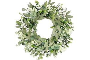 ‎COLORSPEC COLORSPEC Eukalyptus-Kranz für die Haustür, 46 cm/18 Zoll grüner Frühlings-Sommer-Kranz, lebensechte künstliche kleine Türkranz-Dekoration für Bauernhaus