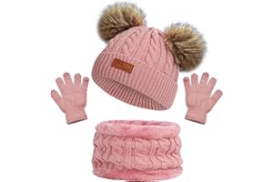 Kinder Wintermütze Schal Handschuhe Set - Strickmütze Beanie Hut für Mädchen Jungen 3-8 Jahre - Warme Winter Bekleidung