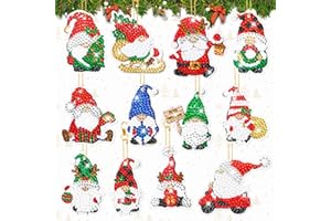 Kuvarix 12 Pièces Peinture Diamant Noel, 5D Diamond Painting Noel Porte Clé, Diamant Painting Pendentif Ornements pour Enfants et Adultes, Décorations de Clés, Sacs Sapin de Noël(Père Noël)