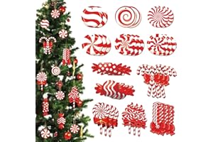 Kockuu 33 Pack Candy Cane Christmas Tree Decorations, Red White Wooden Hanging Ornaments Peppermint Candy Cane Lollipop Pendants for Xmas Tree New Year Holiday Home Party Decorations