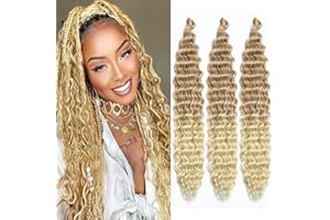 LABOOE Ocean Wave pleciona fryzura dla czarnych kobiet, głęboka fala, crochet Hair Ocean Wave Crochet, syntetyczne przedłużenie włosów do warkoczy boho (T27/613#, 613 #, 3 sztuki)