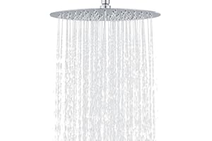 DETBOM Alcachofa de ducha de lluvia de 10 pulgadas, cabezal de ducha de lluvia redondo que ahorra agua, cabezal de ducha de cascada de acero inoxidable, instalable en la pared o en el techo