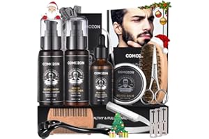 COMOZON Kit Barba Hombre Cuidado 12 En 1 Con Maquina Afeitar Barba Aceite Barba Cepillo Barba Aceite Para Barba Hombre Champu Barba Peine Barba Balsamo Barba,100% Natural, Regalos Para Hombre