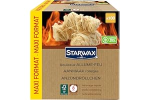 STARWAX - Rouleaux Allume-feu - Allumage Rapide Propre et sans Odeur - N'altère Pas la saveur des Aliments - Jusqu'à 8min de Combustion - FSC® - BBQ et Cheminée - Lot de 100