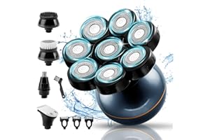 OZONLIFE 8D Rasoir Electriques Hommes, 6-en-1 Tondeuse Cheveux Hommes, Rotatives Tondeuse à Barbe, Rasoir à Tête Chauve, Humide et Sèche avec Étanche, LED Affiche