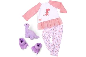 Our Generation - Sognare bene e dormire bene - Completo da pigiama - Animale di peluche e pantofole di dinosauro - Vestiti per bambole da 46 cm - Giocattolo per bambini dai 3 anni in su