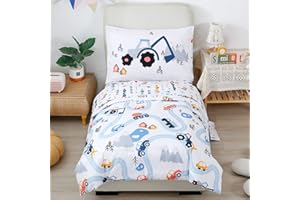 STYHO 2 Pieces Kids Duvet Cover Set Colorful Cars Printed Comforter Cover for Boys Teens Children Reversible Microfiber Quilt Cover Matching Pillowcase(White, Single)