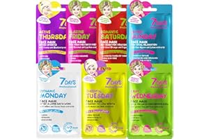 7DAYS Cuidado Facial con Mascarillas - Set de Mascarillas de Hoja Hidratantes, Iluminadoras, Nutritivas, Humectantes, Calmantes - Mascarillas Faciales de Belleza para Mujeres, 7 piezas