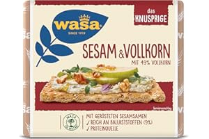 ‎WASA Wasa Knäckebrot Sesam & Vollkorn 200g I Geröstete Sesamsamen und nussig aromatischer Geschmack zum Frühstück oder als Snack