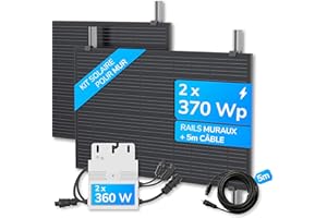 Panneau solaire LightMate 740W pour la prise de courant, kit complet mur avec 2 panneaux solaires, 2 onduleurs (6720W de puissance totale), support, câble de connexion, câble électrique (5 m)