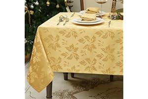 Romanstile Nappe Rectangulaire Doré 140 x 240 cm,Élégance Moderne et Luxueuse en Jacquard Floral,Anti Tache,pour Dîners de Noël, Fêtes de Réveillon,Célébrations de Nouvel an,Marriage,Party,Restaurant