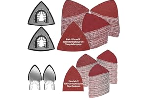 EZKAMFORT 184Pcs Oscillating Tool Detail Sanding Pads Kit, 2pcsTriangle and Fingertip Sanding Pads,180Pcs Sandpaper, 60/80/120/180/240/320 Grits Hook&Loop Multi Sandpaper for Wood etc Surfaces Polish