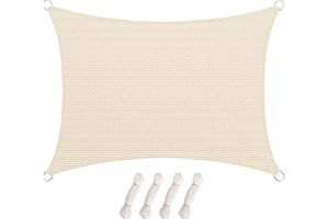 LARMNEE Sonnensegel Sonnenschutz aus HDPE, 3 x 5 m, mit Befestigungsseilen, Windabweisend, Atmungsaktiv, UV-Schutz, Rechteck, Reißfestigkeit, für Garten, Balkon, Beigeweiß EBW35SH02