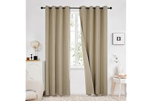 Deconovo Full Blackout Curtains with Double-sided Faux Linen, Eyelet Curtains 84 Inch Drop for Living Room, Taupe, 52x84 Inch(Width x Length), 2 Panels