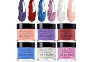 HONEY JOY 6 Box/Set Fine Dipping Powder Glitter Silver Pink Rose Pink Green Blue Purple Colors No Need Lamp Cure Dip Powder Nails,Like Gel Polish Effect, Even & Smooth Finishing (DP-R-6pcs-10g/box) …