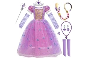 HAMANASU Vestito Rapunzel Bambina Costume Carnevale Principessa Bambina Costume da Principessa Rapunzel con Accessori Compleanno Partito Abiti Natale Halloween Carnevale Cosplay Abito,3-12Anni