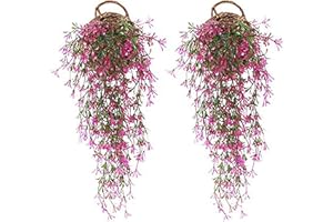 JustYit 2Pcs Rose Red Fake Plants Plastic Plants Artificial Ivy Vine Outdoor Artificial Plant Artificial Hanging Plants for Indoor Outdoor Wedding Party Home Garden Wall Decoration
