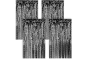 LONGHONEYSONG 4 Stück Lametta Vorhang Glitzervorhang Lametta Glitzer Vorhang Schwarz Geburtstag Party Vorhang Fotovorhang Schwarz Geburtstagsdeko Party Glitzer, Geburtstag Deko Party Dekoration(1 m x 2 m) (Schwarz)