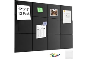 BIGINGJIA Large Cork Board Alternative - 12 Pack Felt Bulletin Board,Notice Boards with Removable Adhesive Tabs,Pin Board Wall Tiles with 60 Pins for Office,Home,Cork Boards for Walls
