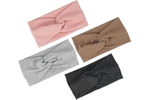 EXIN DECHEN Bandeau Cheveux Femme Hiver en Coton élastique pour L'automne Et L'hiver -4 Pièces Taille Unique pour les Femmes et les Filles,Bandeau Cheveux Croisé Tricoté , Bandeau Confortable Fin Chaud Large